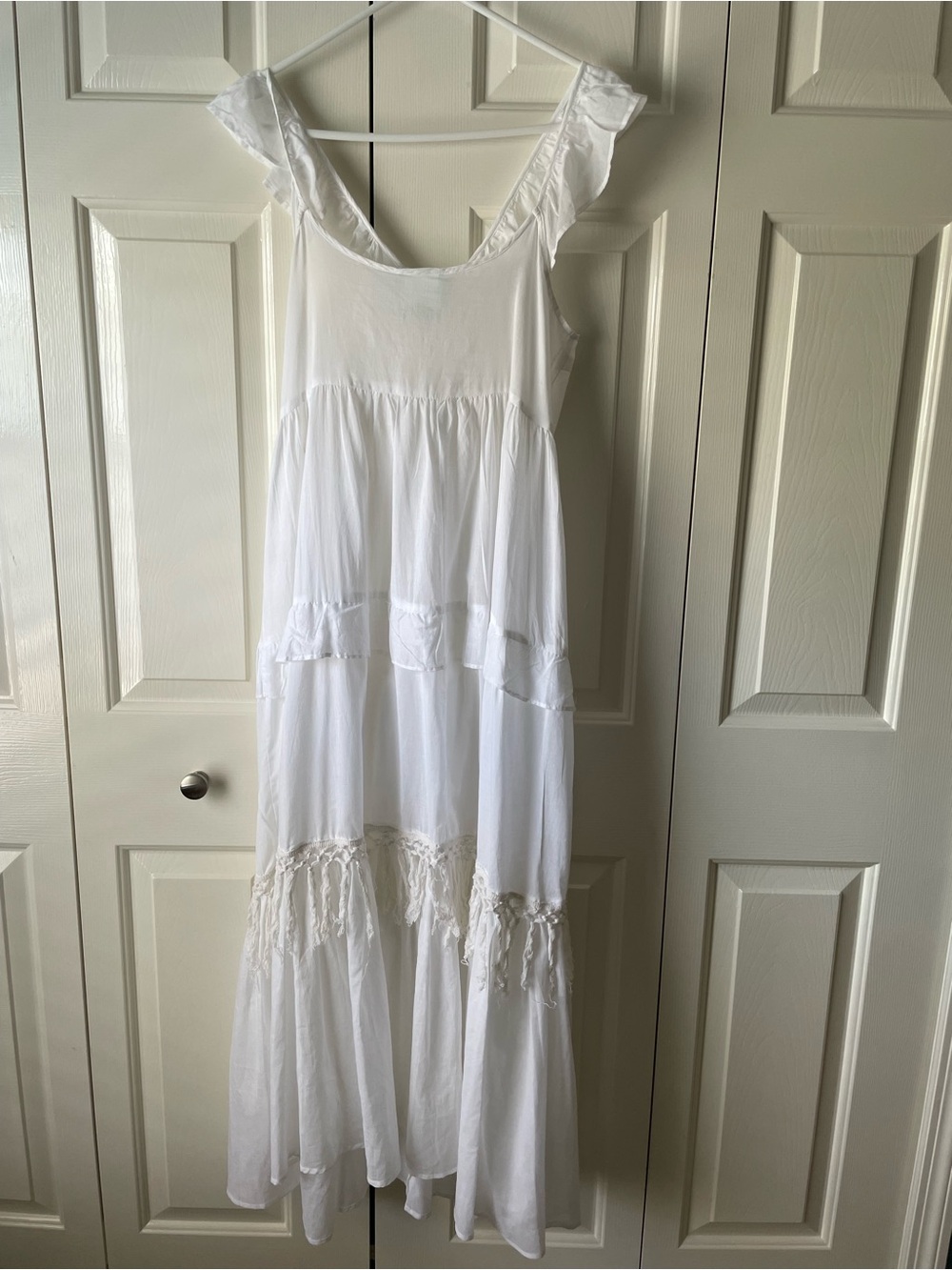 True Destinations White Cotton Boho Maxi Dress L - Picture 3 of 11